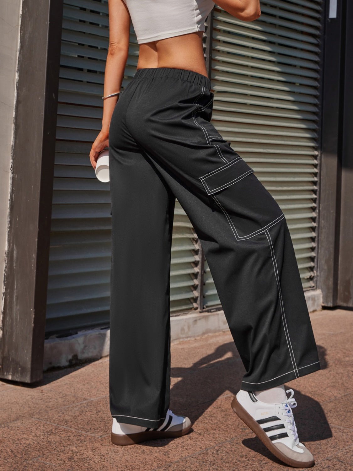 Streetwear Apparel Contrast Stitching Pocketed Wide Leg Pants - street wear outfits - fashion statement