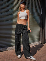 Streetwear Apparel Contrast Stitching Pocketed Wide Leg Pants - street wear outfits - fashion statement