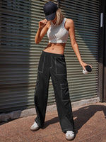 Streetwear Apparel Contrast Stitching Pocketed Wide Leg Pants - street wear outfits - fashion statement