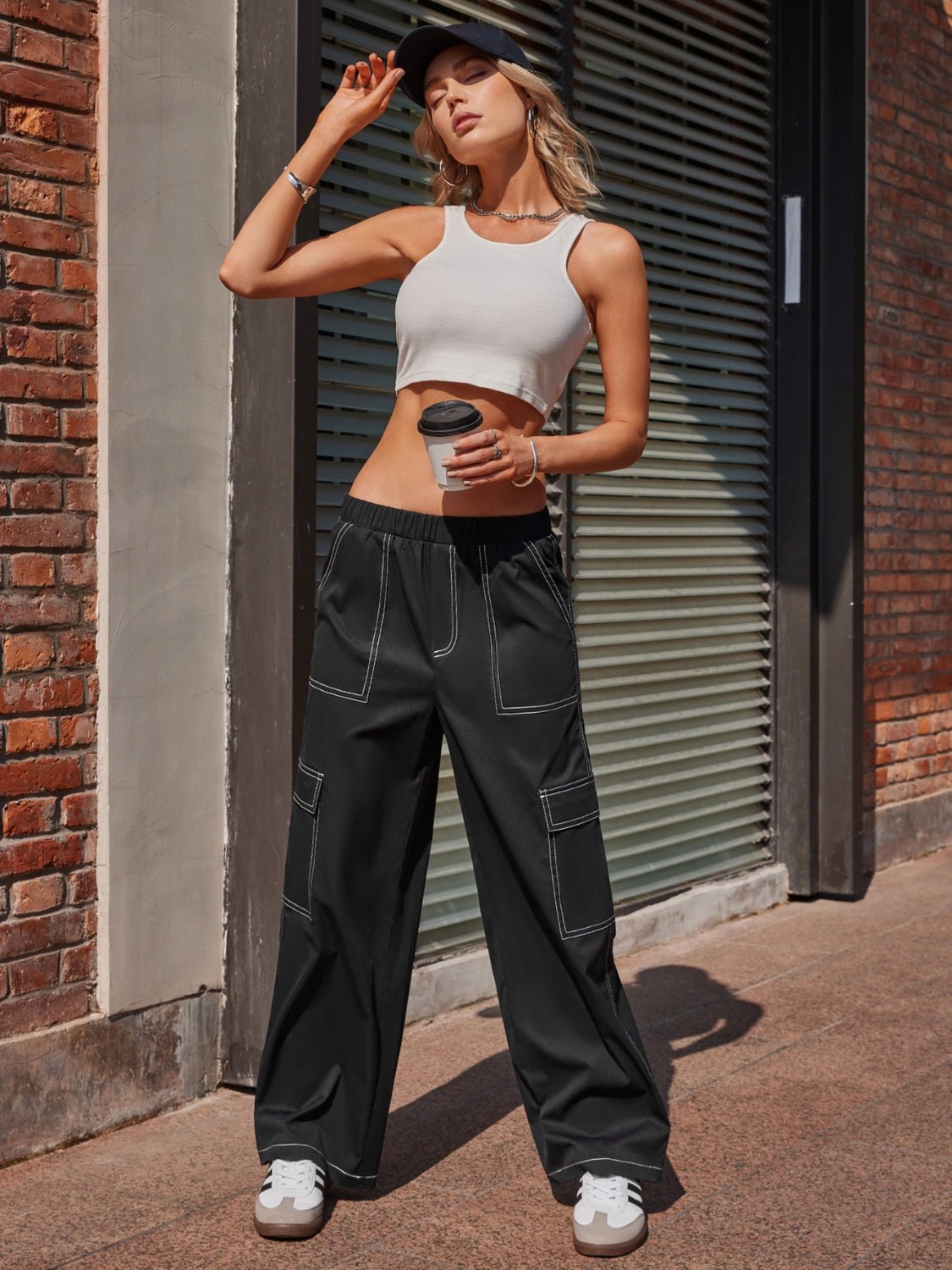 Streetwear Apparel Contrast Stitching Pocketed Wide Leg Pants - street wear outfits - fashion statement