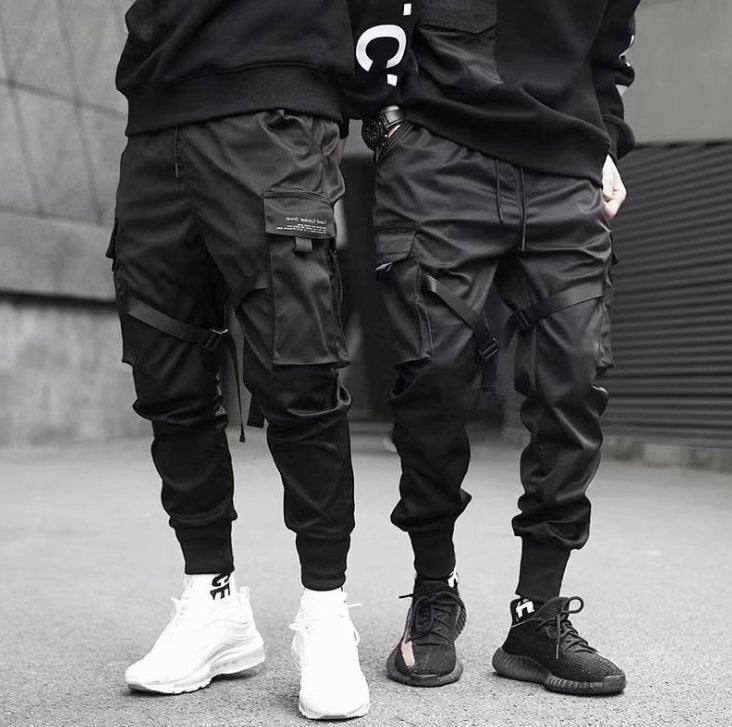 Urban Casuals Ribbons Harem Joggers Men Cargo Pants Streetwear Hip Hop Casual Pockets Cotton Track Pants - preppy aesthetic - fashion statement