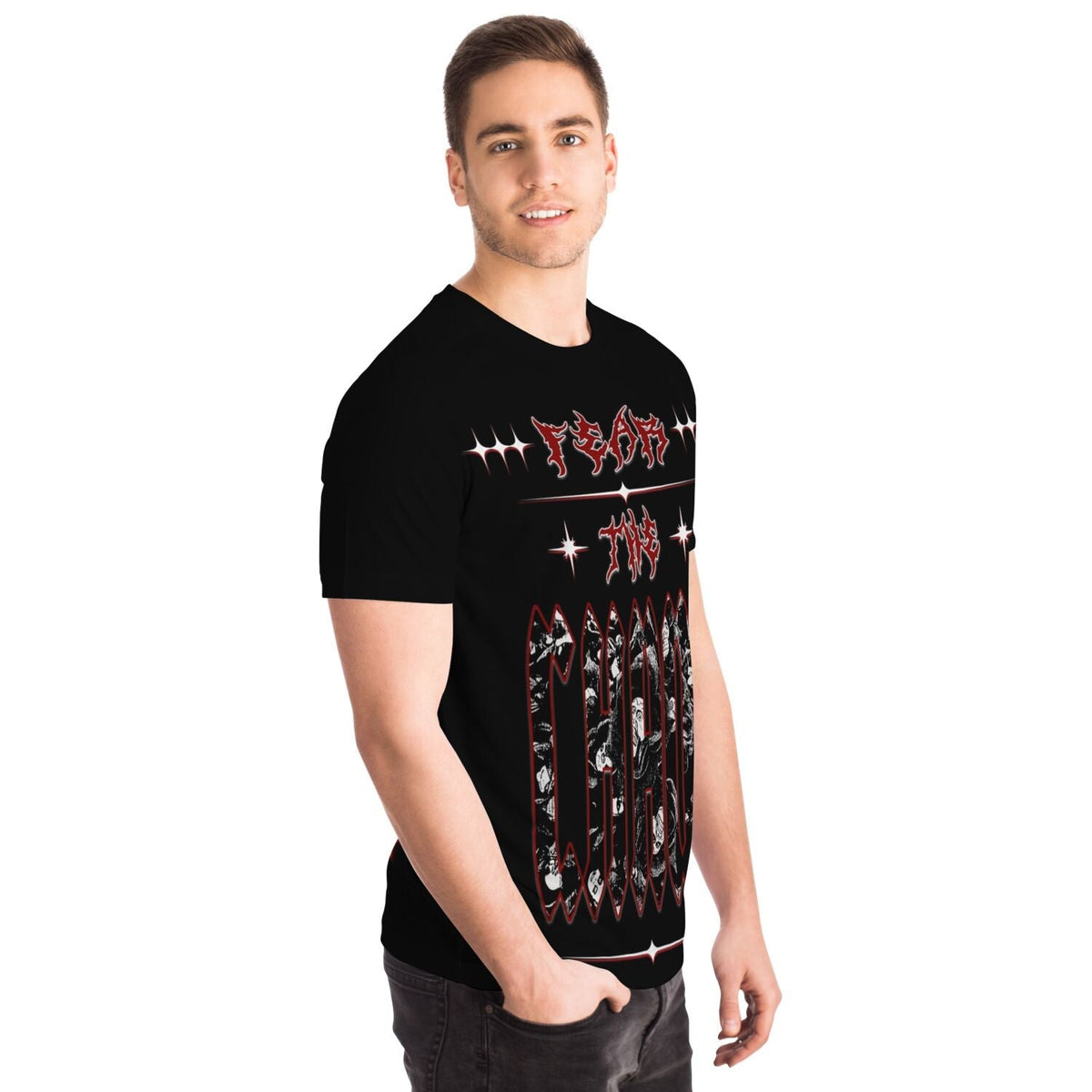 Streetwear Apparel Black and Red Graphic Tee - Fear the Chaos - street wear outfits - fashion statement