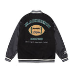 Urban Casuals Towel Embroidered Rugby Pattern Leather Sleeve Stitching Jacket Coat - preppy aesthetic - fashion statement