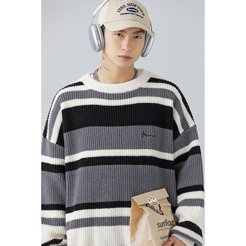 Streetwear Apparel Vintage Striped Contrast Sweater - street wear outfits - fashion statement