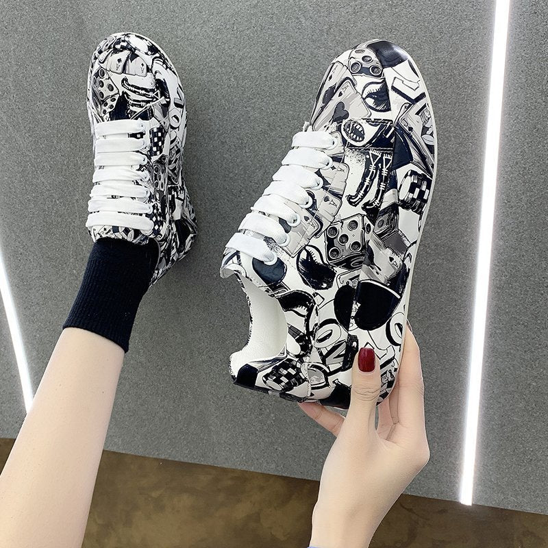 Streetwear Apparel Women's Fashion Platform Casual Shoes Painted Sneakers - street wear outfits - fashion statement