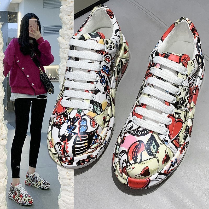 Streetwear Apparel Women's Fashion Platform Casual Shoes Painted Sneakers - street wear outfits - fashion statement