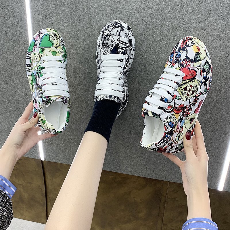 Streetwear Apparel Women's Fashion Platform Casual Shoes Painted Sneakers - street wear outfits - fashion statement